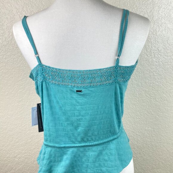 O'Neil Teal Embroidered Lace Trim Peplum Cami Pull String Top Sz S NWT - Picture 7 of 16